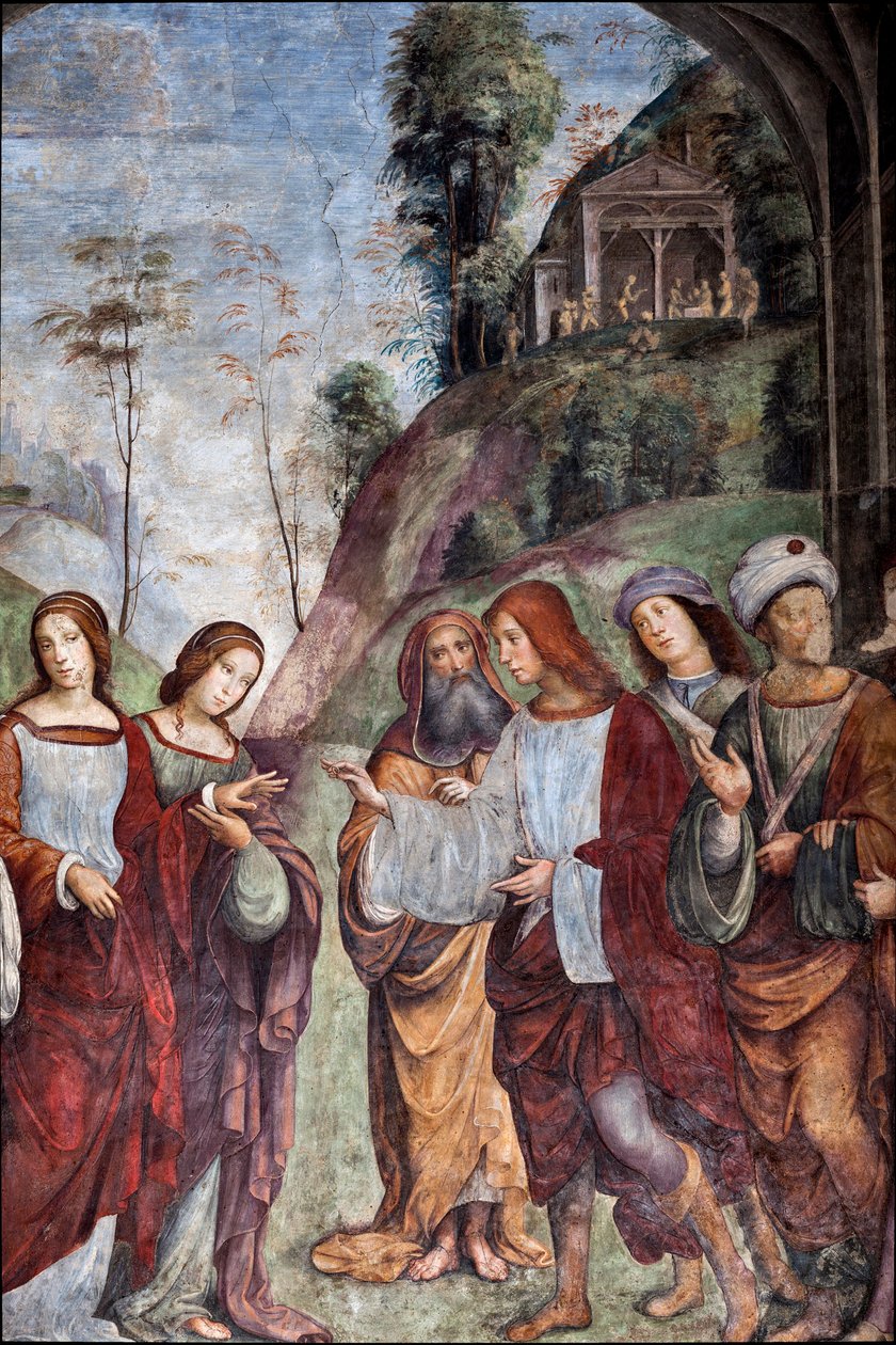Life of St Cecilia: Wedding of St Cecilia and Valerian, detalj (fresco av Lorenzo Costa