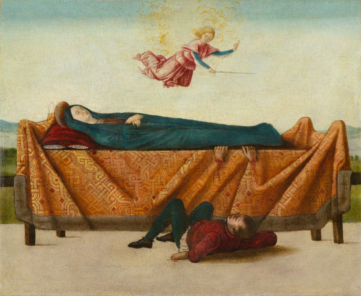 The Miracle of the Catafalque (panel B), rundt 1500-1506 (tempera på panel) av Lorenzo Costa