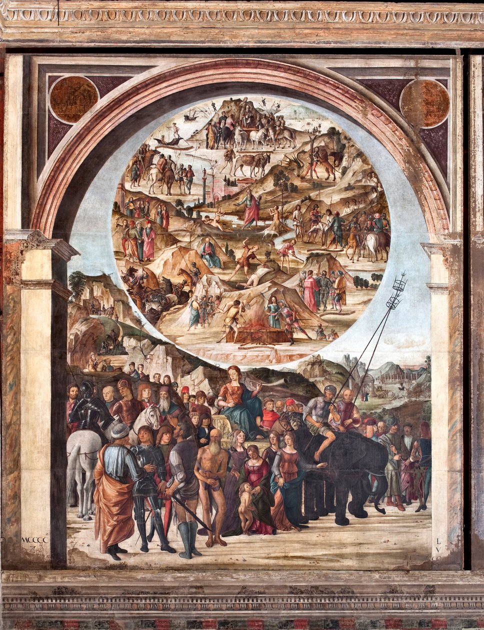 Triumph of Fame, episoder av Det gamle testamente, scener med martyrer (maleri av Lorenzo Costa