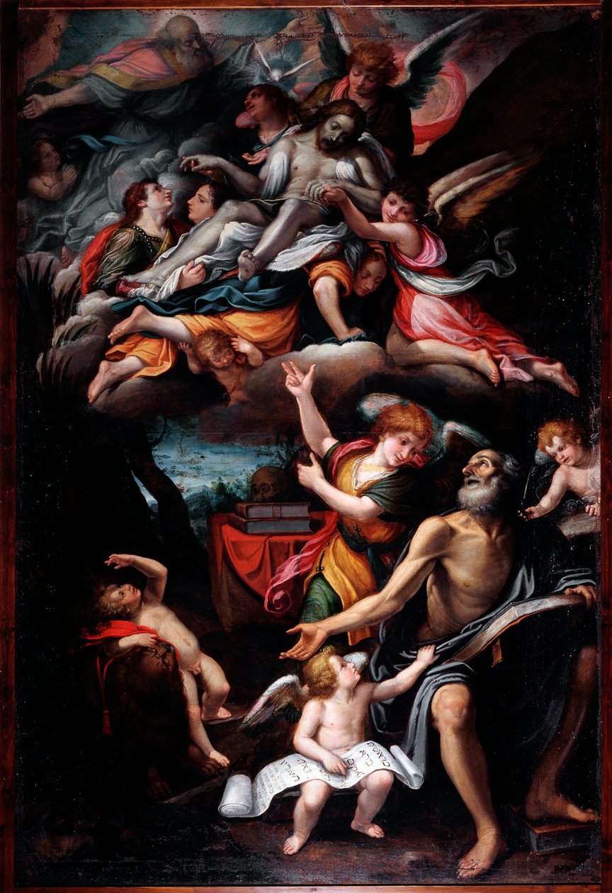 St Hieronymus ser på den hellige treenigheten (olje på lerret av Lorenzo Franchi