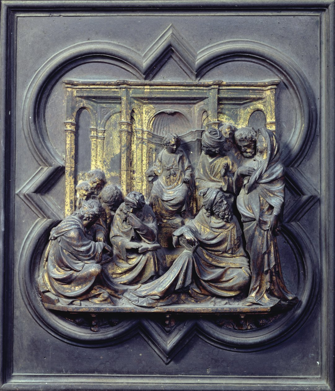 Christ Amongst the Doctors, fjerde panel av norddørene til dåpskapellet i San Giovanni, 1403-24 (bronse) av Lorenzo Ghiberti