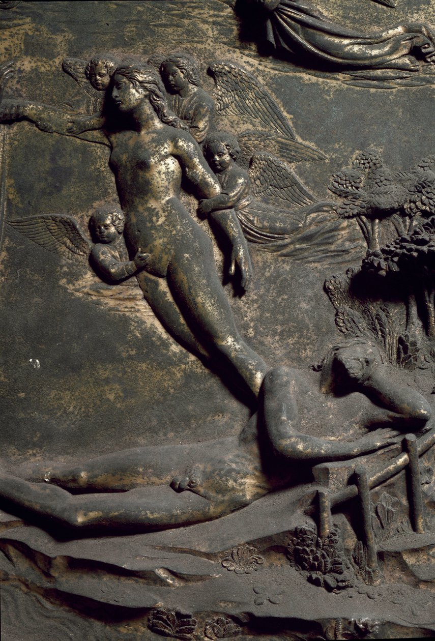 Skapelsen av Eva fra Adamkysten. Detalj av den orientalske døren kalt Paradise, utskjæring av Lorenzo Ghiberti
