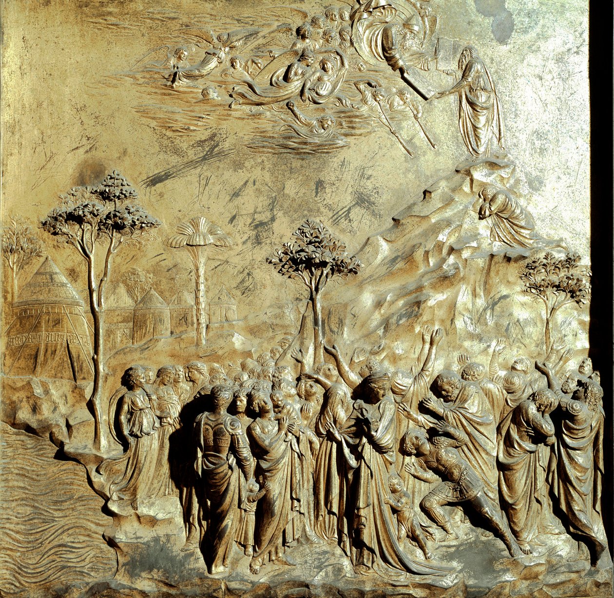 Moses mottar lovens tabeller Originalt panel av Paradisporten (Østporten til døperen), etter restaurering. Gullbronse av Lorenzo Ghiberti (1378-1455) av Lorenzo Ghiberti