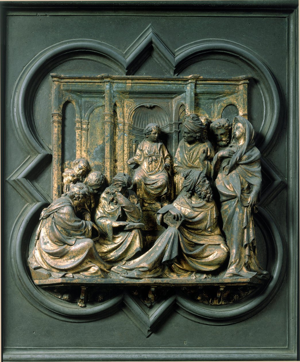 Nordport (kalt Korsets port, mot nord), ytre detalj: Jesus blant legene. Bronseskulptur laget av Lorenzo Ghiberti (1378-1455) av Lorenzo Ghiberti