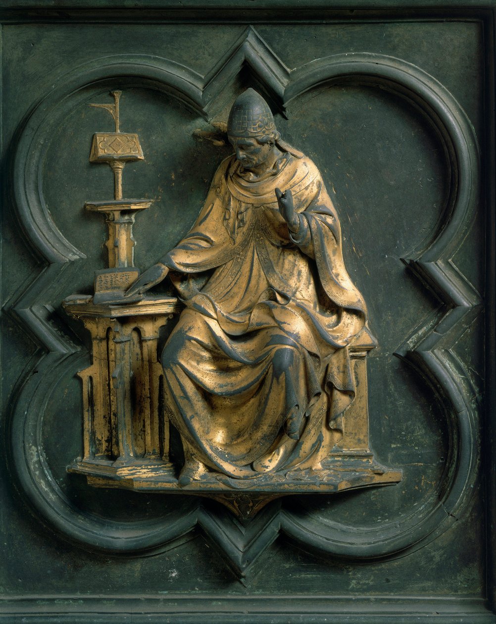 North Gate (kalt Gate of the Cross, mot nord), utvendig detalj: Saint Gregoire the Great. Bronseskulptur laget av Lorenzo Ghiberti (1378-1455) av Lorenzo Ghiberti