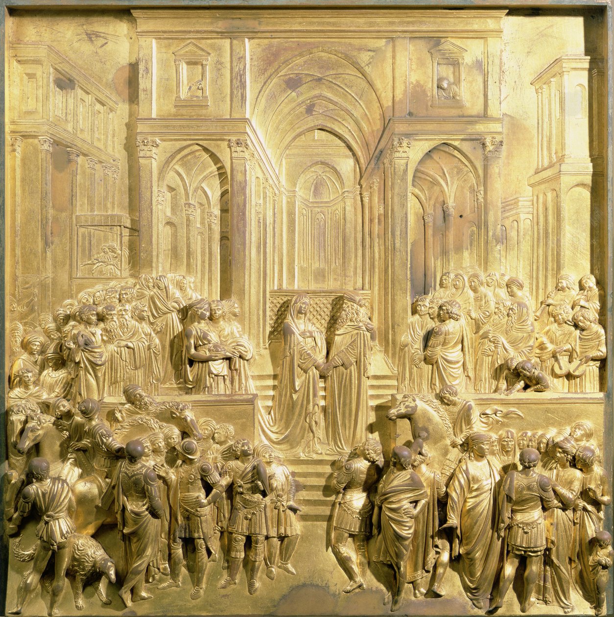 Møtet mellom kong Salomo og dronningen av Saba, originalt panel fra østdørene til dåpskapellet av Lorenzo Ghiberti