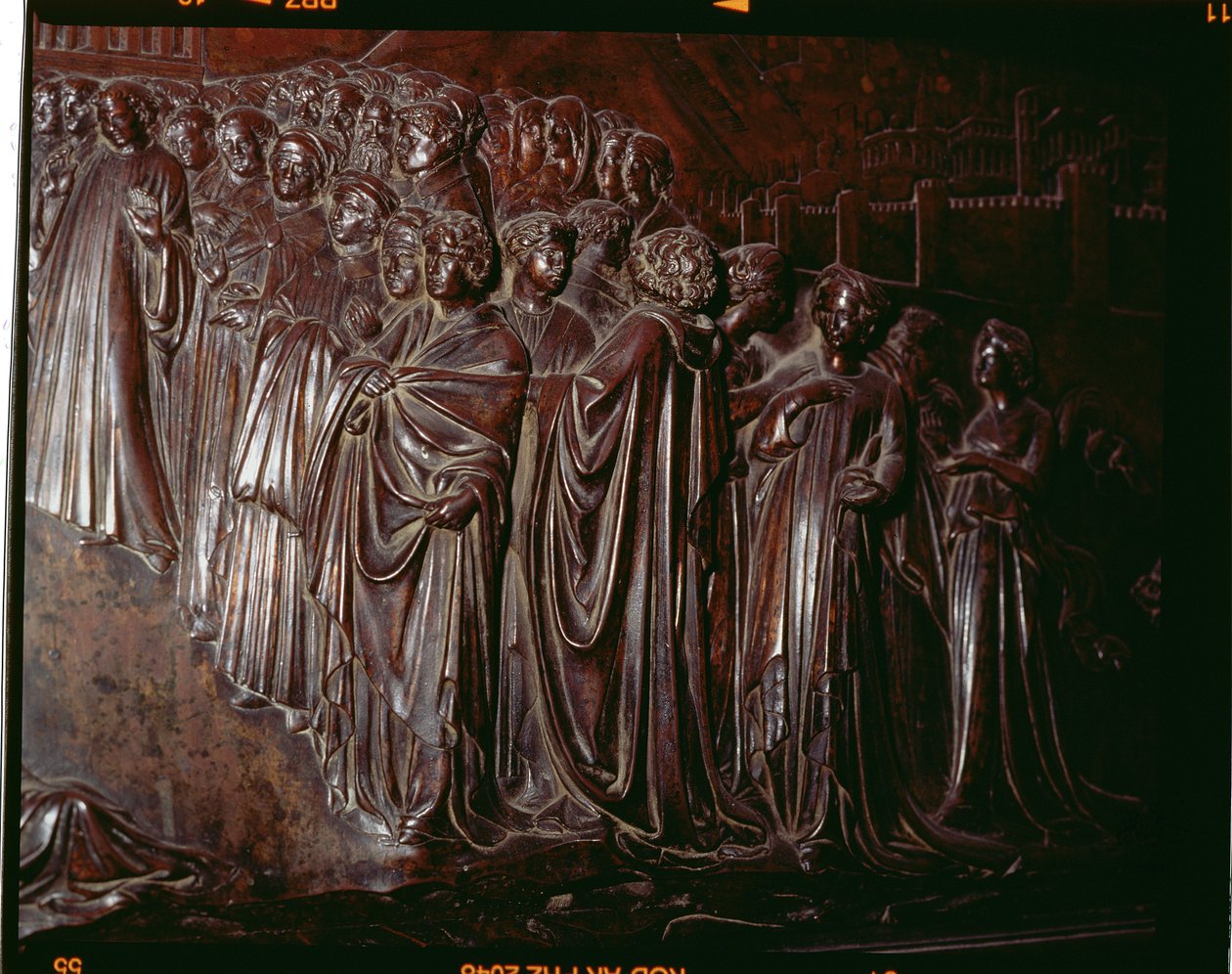 The Shrine of St. Zenobius, detalj av mengden, 1432-5 bronse detalj av 97641 av Lorenzo Ghiberti
