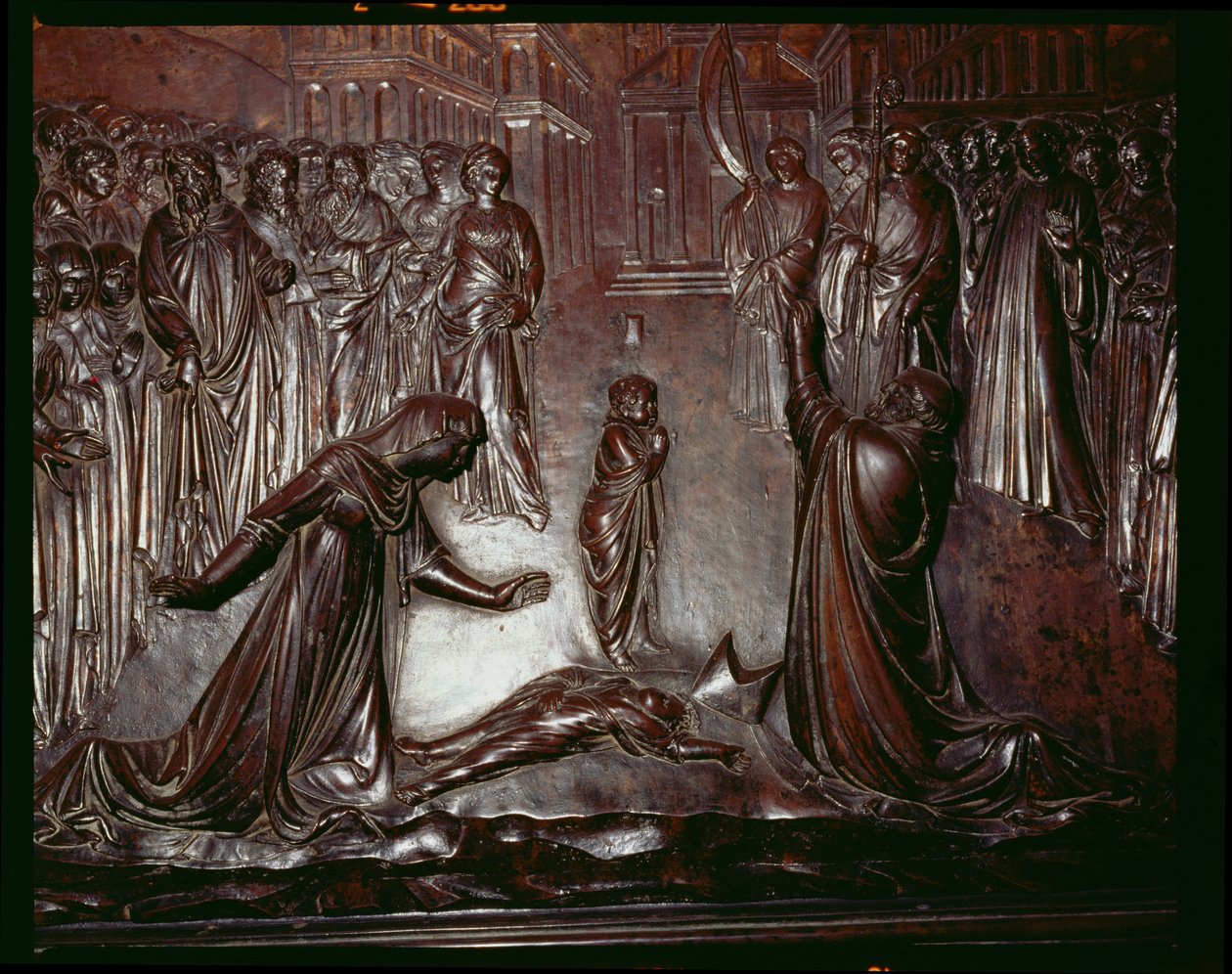 The Shrine of St. Zenobius, detalj av det døde barnet, ca. 1432-42 bronse detalj av 97641 av Lorenzo Ghiberti