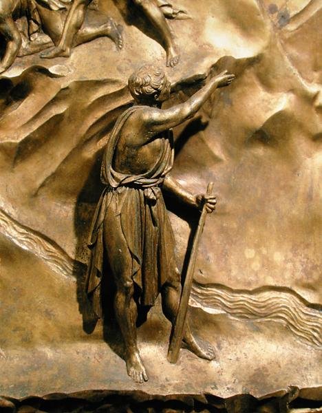 Historien om Kain og Abel, detalj av Kain, originalt panel fra østdørene til dåpskapellet av Lorenzo Ghiberti
