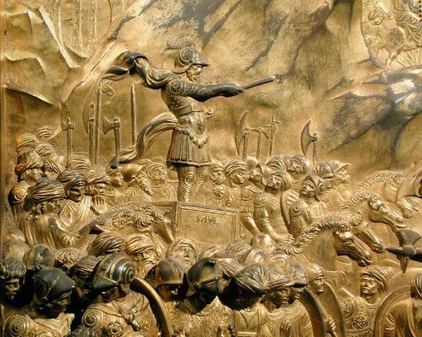 Historien om David og Goliat, detalj av Saul, fra det originale panelet fra østdørene til dåpskapellet av Lorenzo Ghiberti