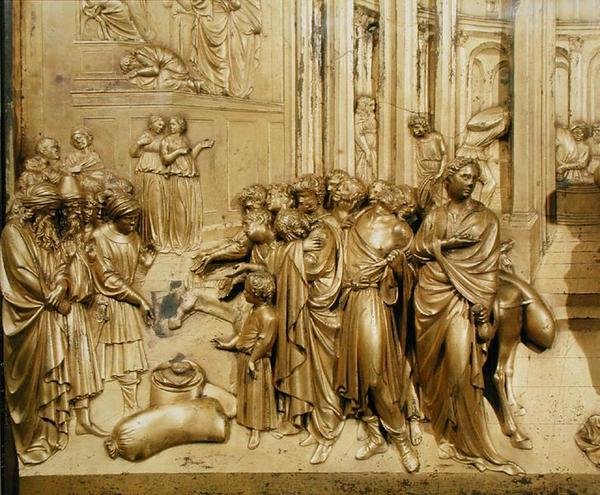 The Story of Joseph, detalj om funnet av sølvbegeret, fra det originale panelet fra østdørene til dåpskapellet av Lorenzo Ghiberti