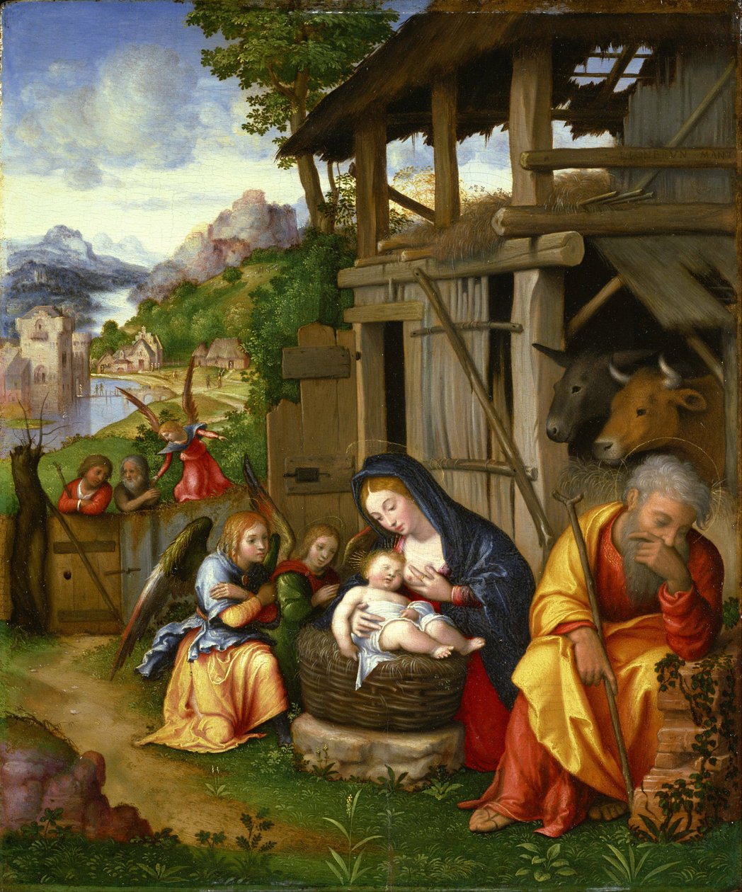 ""Nativite"" Peinture de Lorenzo Leonbruno (1480-1537) versus 1515 National Museum of Western Art, Tokyo av Lorenzo Leonbruno