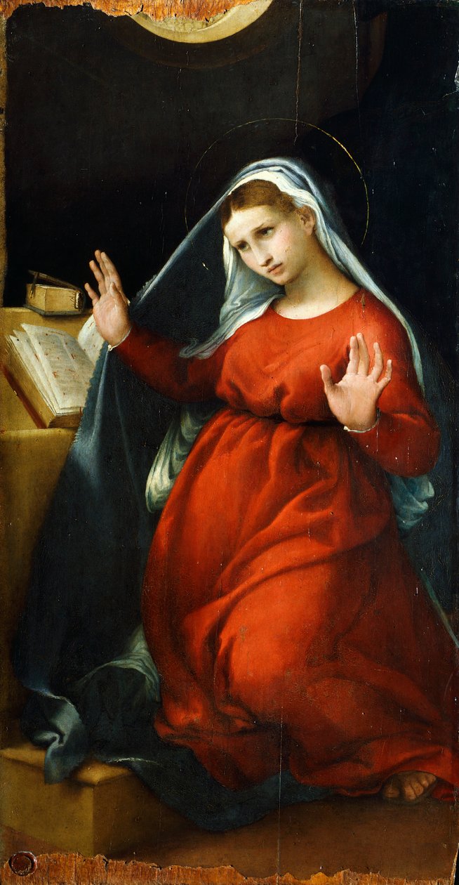 Annunciation to the Virgin, ca 1525, av Lorenzo Lotto (1480 ca- 1556), olje på panel, 82,5x42 cm av Lorenzo Lotto