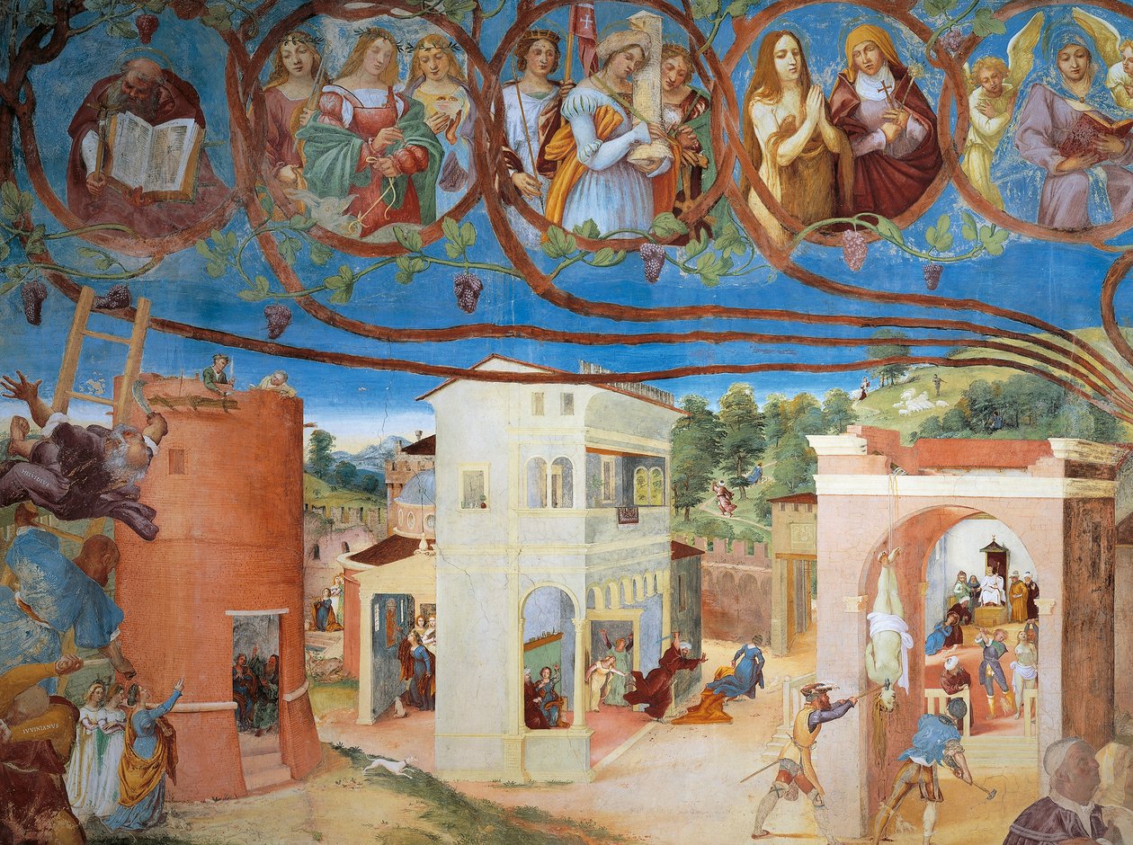Christ-Vine and Legend of Saint Barbara av Lorenzo Lotto (ca. 1480 - 1556), fresco, detalj, Villa Suardi, Capella Suardi, Trescore Balneario av Lorenzo Lotto