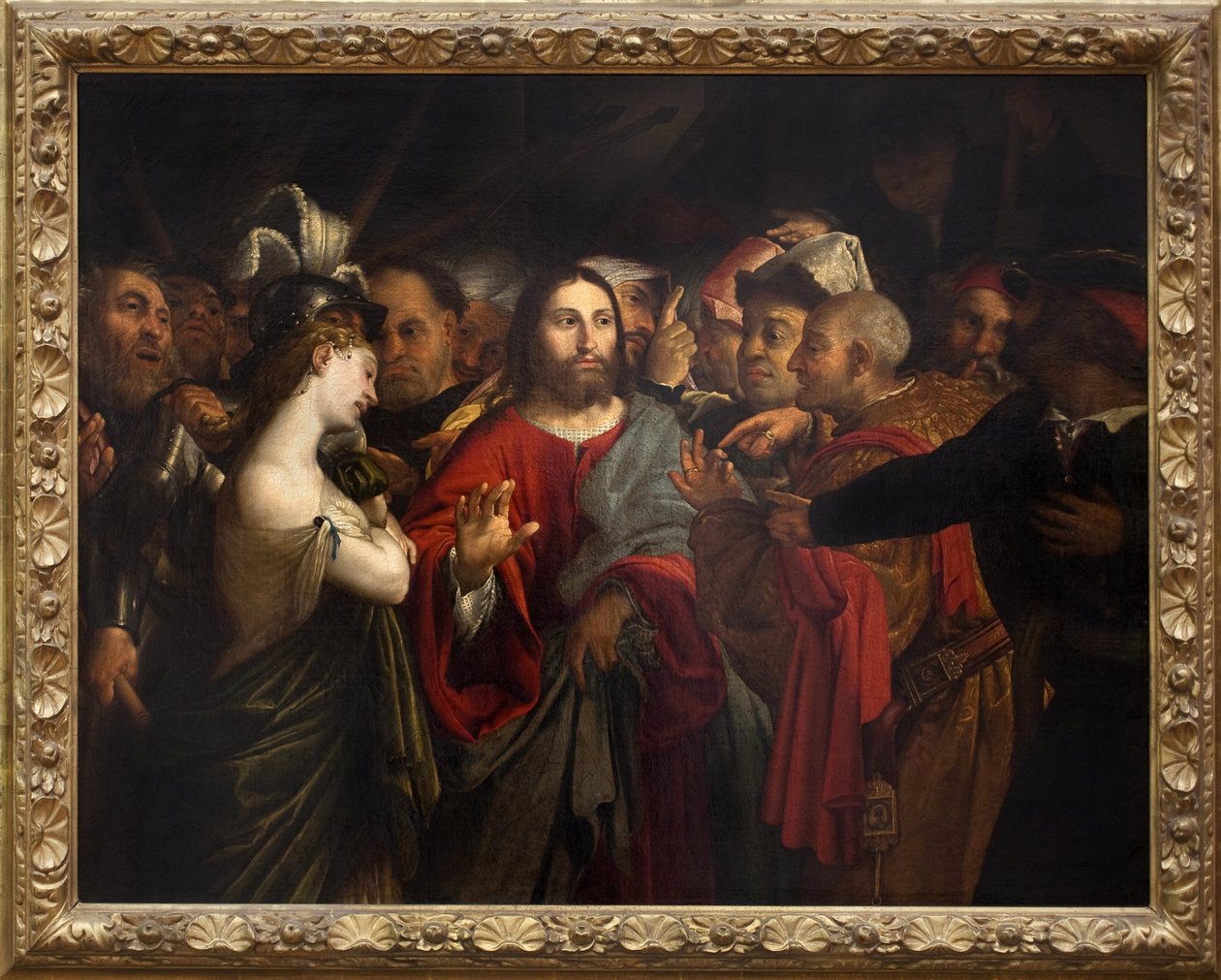 Kristus og utro kvinne. Maleri av Lorenzo Lotto (1480-1556), olje på lerret av Lorenzo Lotto