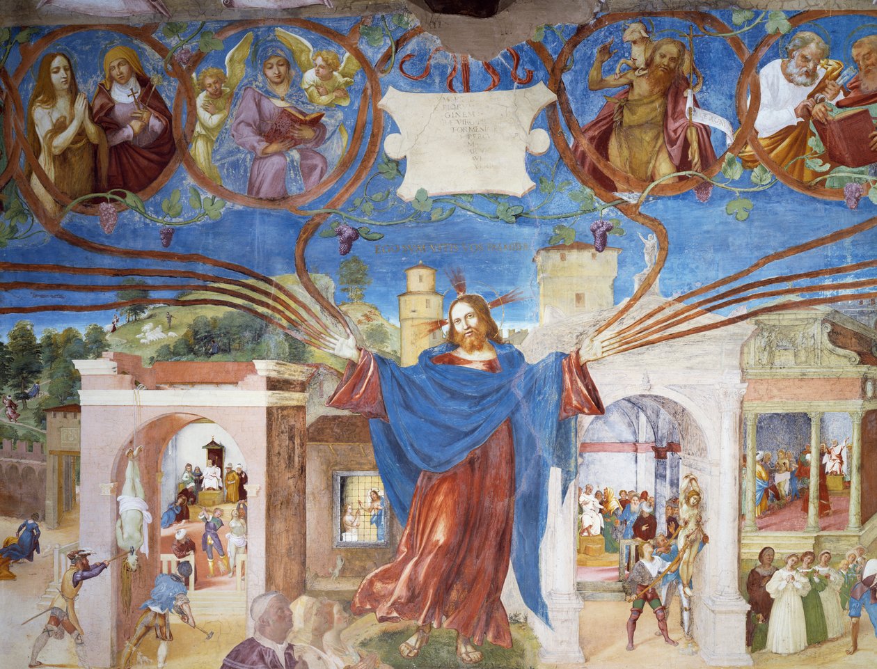 Jesus Kristus, detalj om Saint Barbaras martyrium, fra historiene om Saint Barbara av Lorenzo Lotto