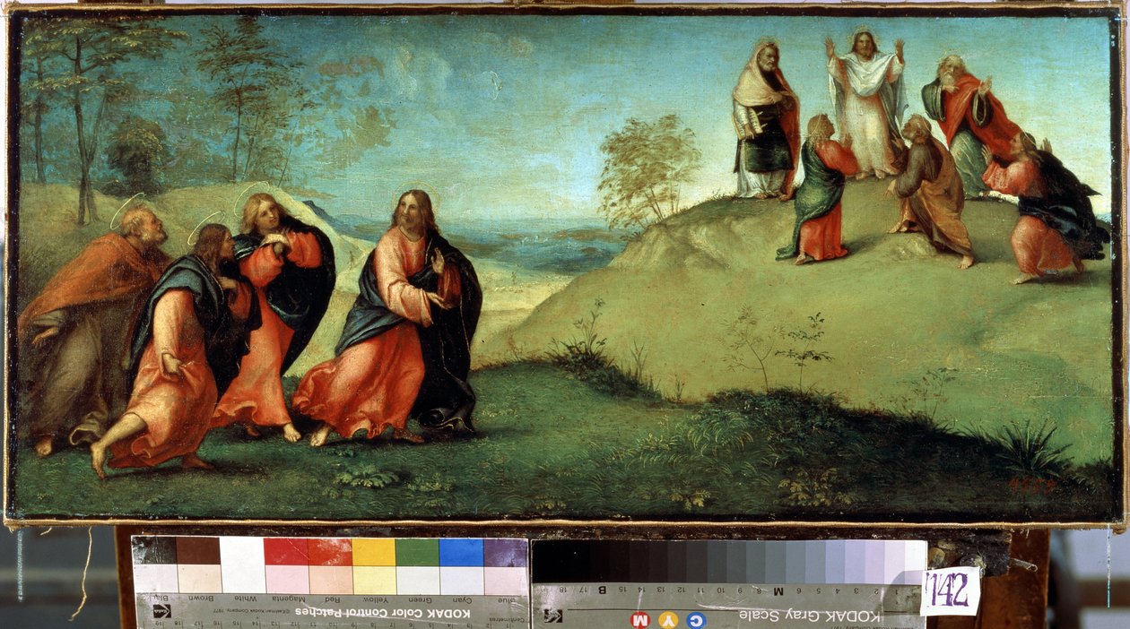 Kristus som leder apostlene til Tabor-fjellet. Stedet for Kristi forvandling i Israel. Maleri av Lorenzo Lotto (1480-1556) av Lorenzo Lotto