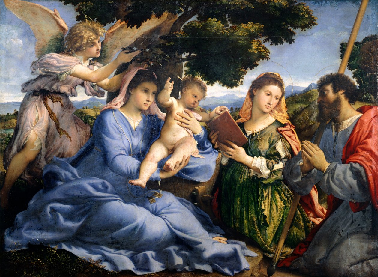 Madonna og barn mellom de hellige Katarina av Alexandria og Thomas av Lorenzo Lotto (1480 ca-1556), olje på lerret av Lorenzo Lotto