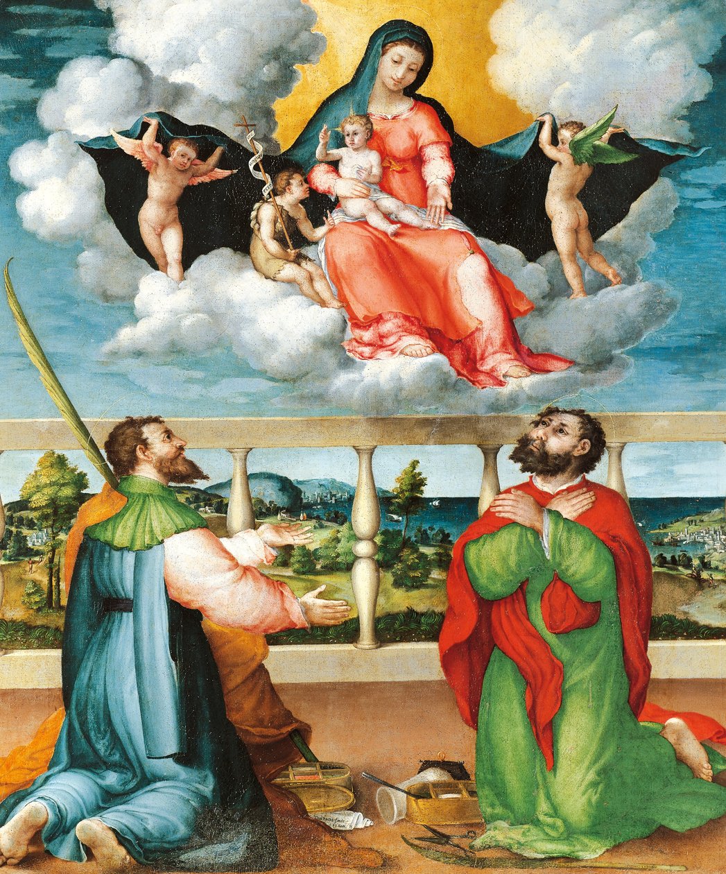 Madonna in Glory med Saints Cosmas og Damian i tilbedelse av Lorenzo Lotto
