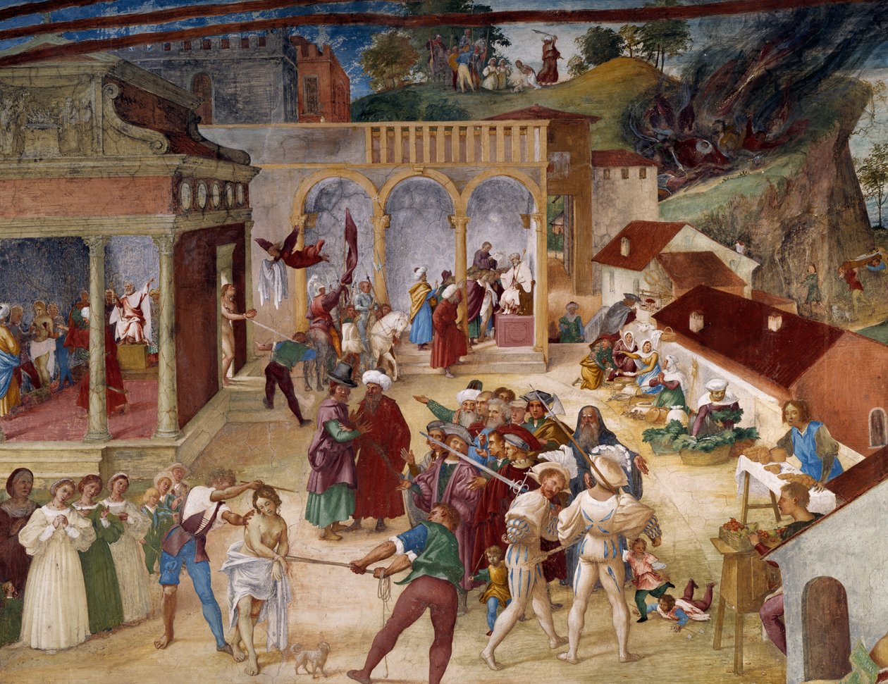 Martyrdom of Saint Barbara, freskomaleri fra Stories of Saint Barbara av Lorenzo Lotto