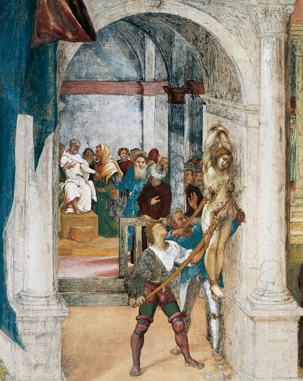 Martyrdom of St Barbara, detalj fra Christ-Vine and Legend of Saint Barbara av Lorenzo Lotto (ca. 1480 - 1556), fresco, detalj, Villa Suardi, Capella Suardi, Trescore Balneario av Lorenzo Lotto