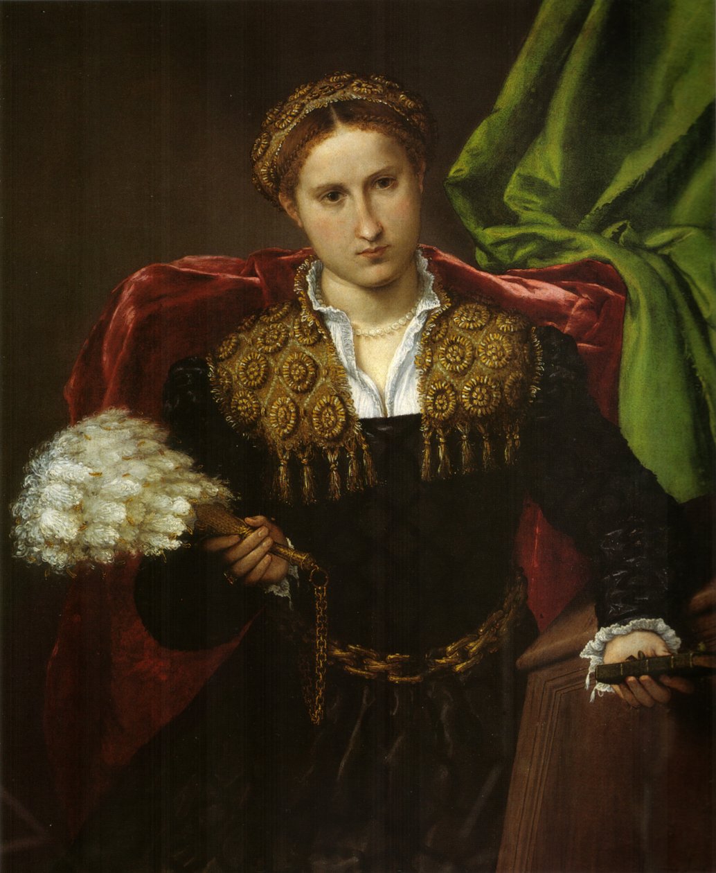 Portrett av Laura da Pola, kona til Febo da Brescia. av Lorenzo Lotto