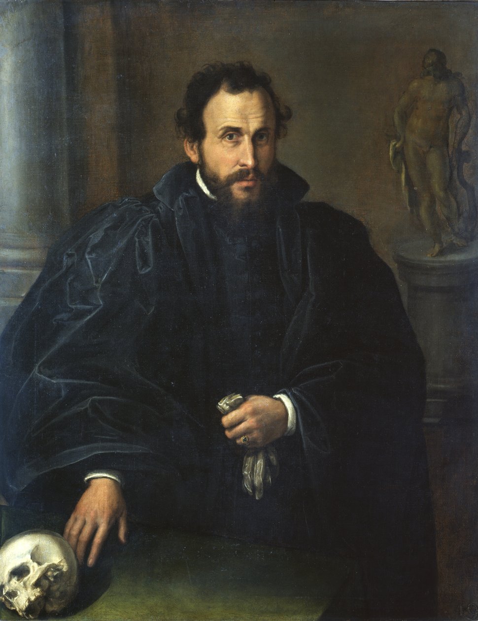 Portrett av en mann med hodeskalle, ca. 1545 av Lorenzo Lotto