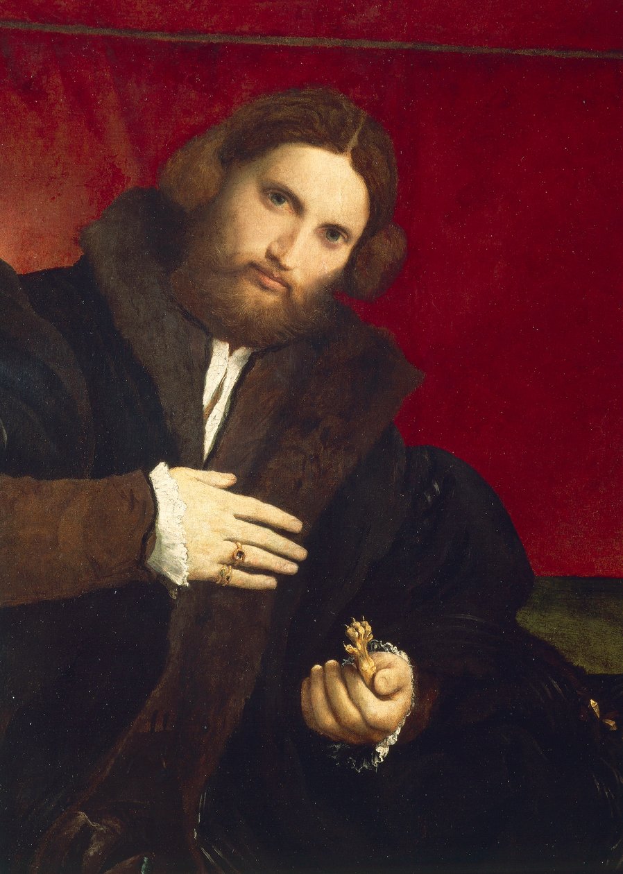 Portrett av herre med løvepote, av Lorenzo Lotto (1480 ca- 1556), olje på lerret, 95,5 x 69,5 cm av Lorenzo Lotto