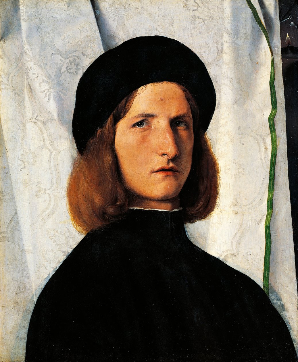 Portrett av ung mann med lampe av Lorenzo Lotto