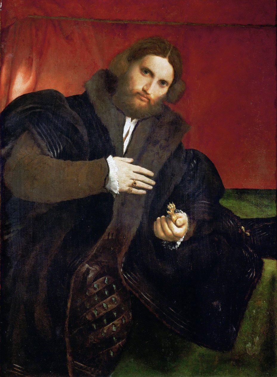Renaissance: Portrait of a Man with a Golden Claw (Leonino Brembate?) - Portrait of a Man with a Golden Animal Claw (Leonino Brembate) av Lotto, Lorenzo (1480-1556) av Lorenzo Lotto