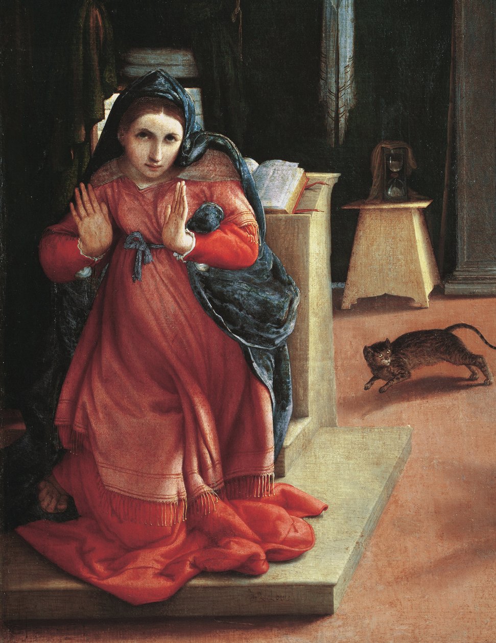 Bebudelsen"" Detalj av jomfrumaleriet av Lorenzo Lotto (1480-1556) 1535 Pinacoteca Civica, Recanati, Italia av Lorenzo Lotto