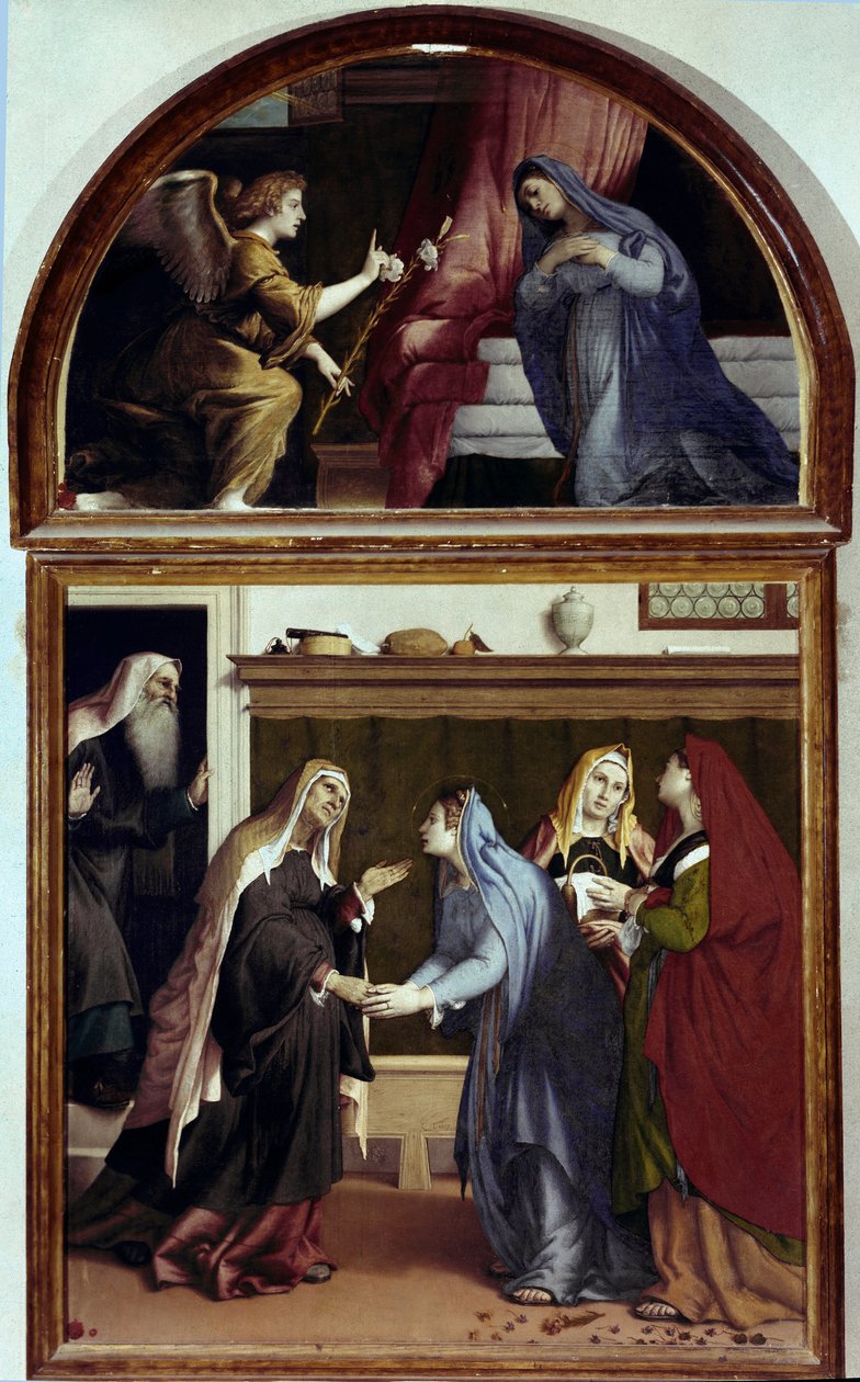Kunngjøringen. Del av altertavlen til visitasjonen (olje på panel av Lorenzo Lotto
