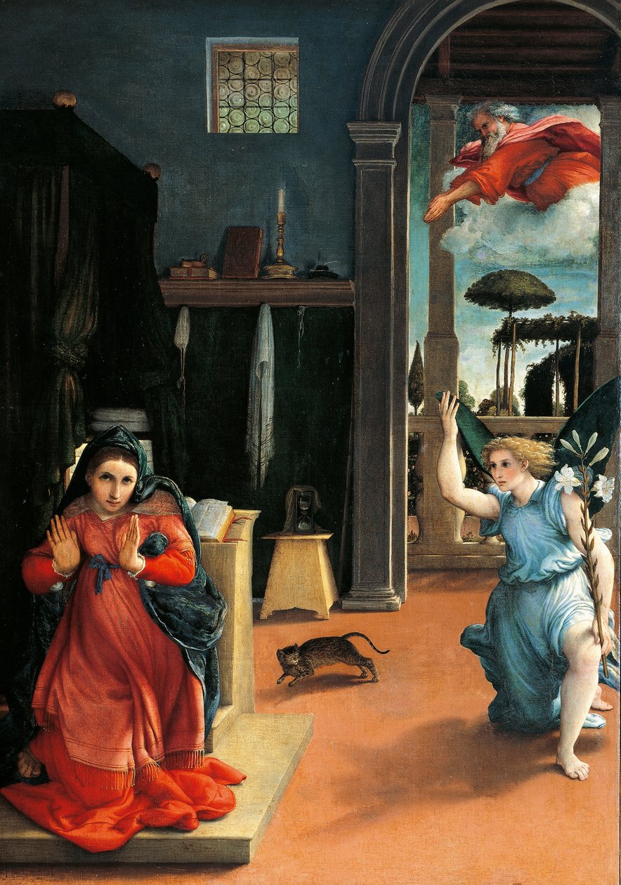 The Recanati Annunciation, ca 1532, av Lorenzo Lotto (1480 ca- 1556), olje på lerret av Lorenzo Lotto