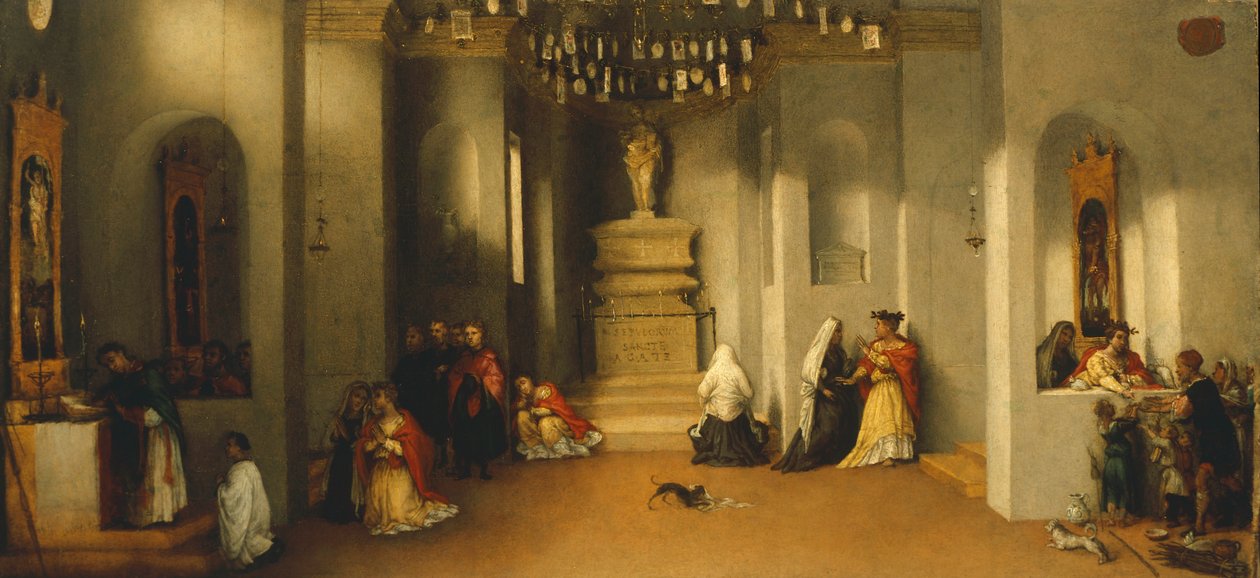 Kallet til Saint Lucia, første panel av predella av altertavle av Saint Lucia eller Saint Lucia Before Judge av Lorenzo Lotto (1480 ca- 1556), olje på panel, 32x69 cm av Lorenzo Lotto