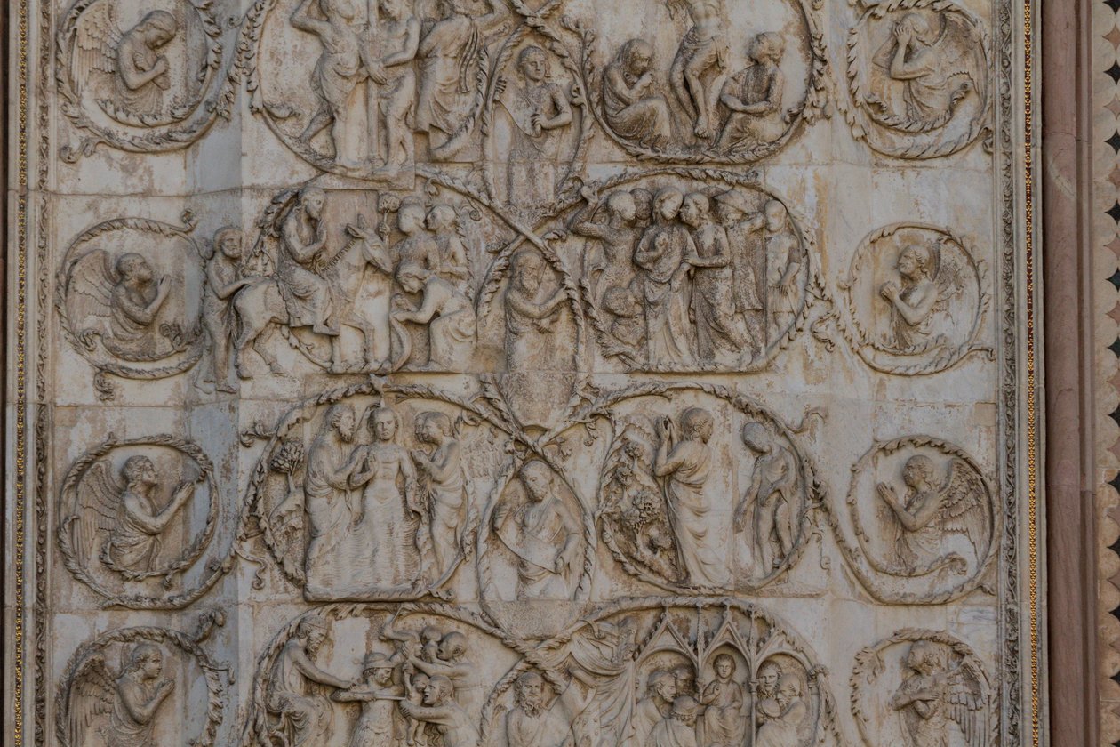 Scener fra Kristi liv, historier fra Det nye testamente, basrelieffer av Lorenzo Maitani (før 1275-1330), tredje søyle, fasade av Orvieto-katedralen, Umbria, Italia av Lorenzo Maitani