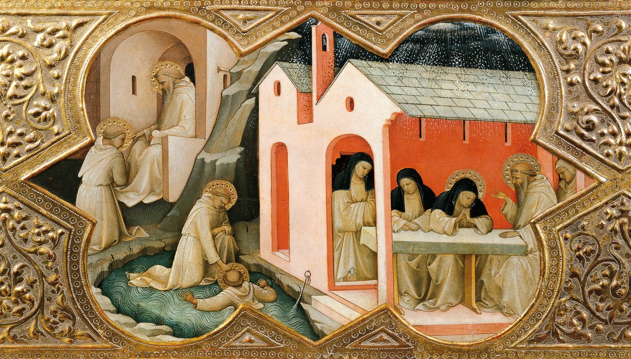 Altertavle av Jomfruens kroning (Incoronazione della Vergine). Detalj som representerer scener fra livet til St. Benedict of Nursia av Lorenzo Monaco