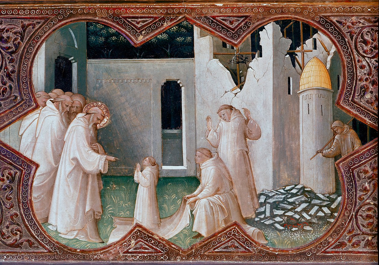 Altertavle av kroningen av jomfruen: "Saint Benedict of Nursie resurrecting a monk" Detrempe på tre av Piero di Giovanni dit Lorenzo Monaco (1370-1424) 1413 Firenze, Uffizi-galleriet av Lorenzo Monaco
