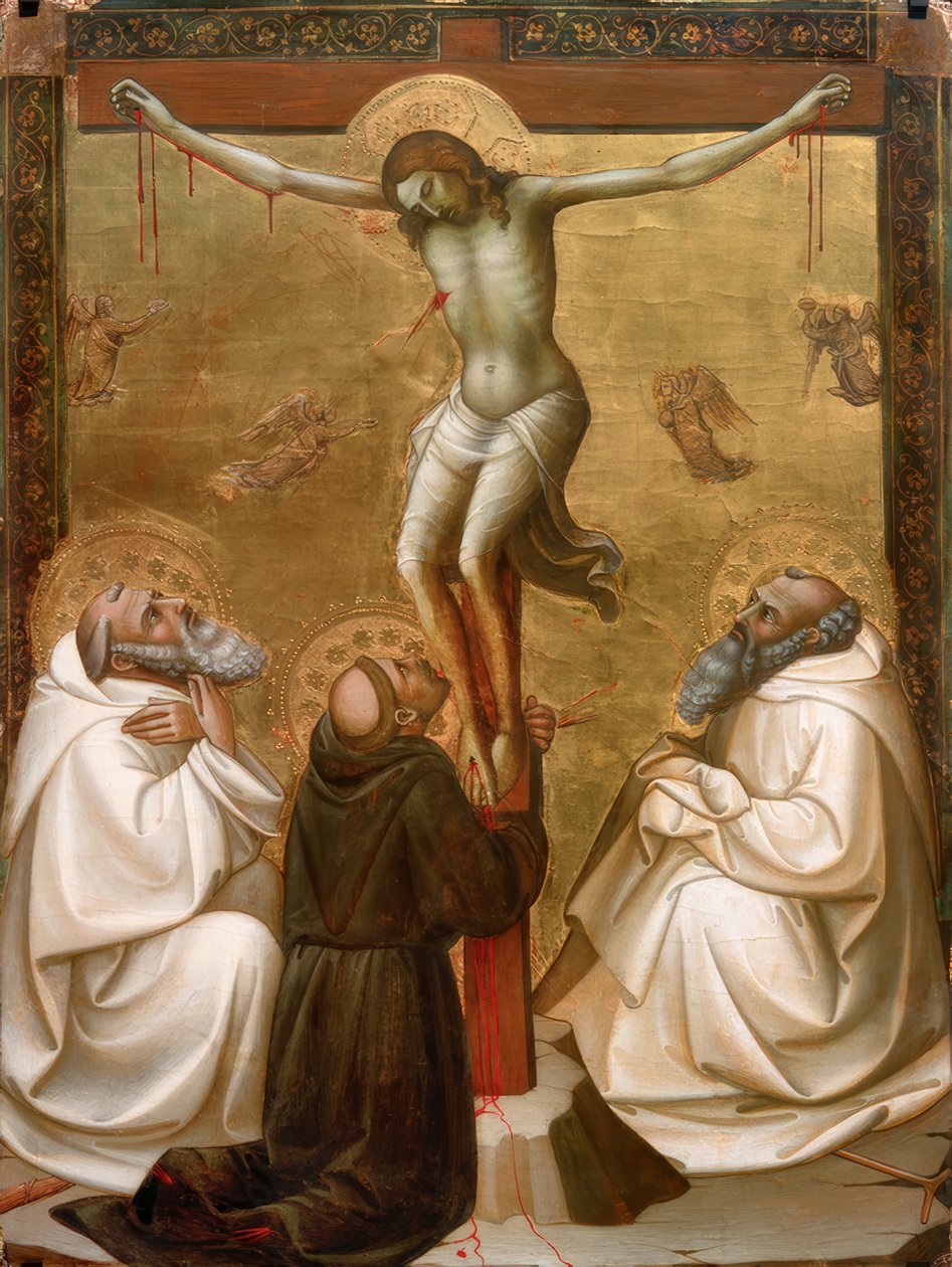 Kristus på korset med St. Benedikt, Frans og Romuald av Lorenzo Monaco