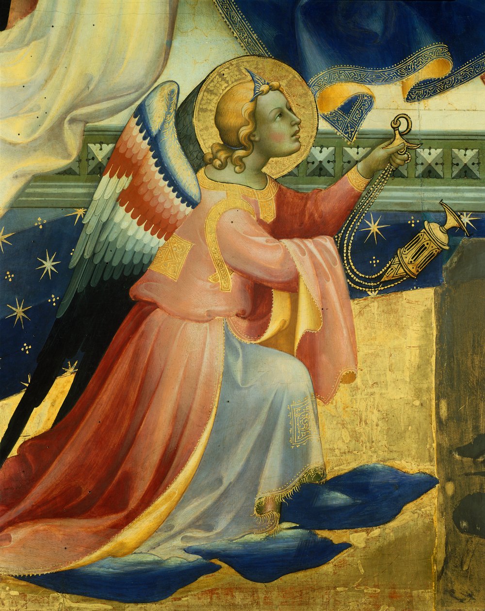 Knelende engel, detalj fra sentralpanelet til Coronation of Virgin av Lorenzo Monaco (ca. 1370-1425), tempera og gull på panel, 506x447, 5 cm av Lorenzo Monaco