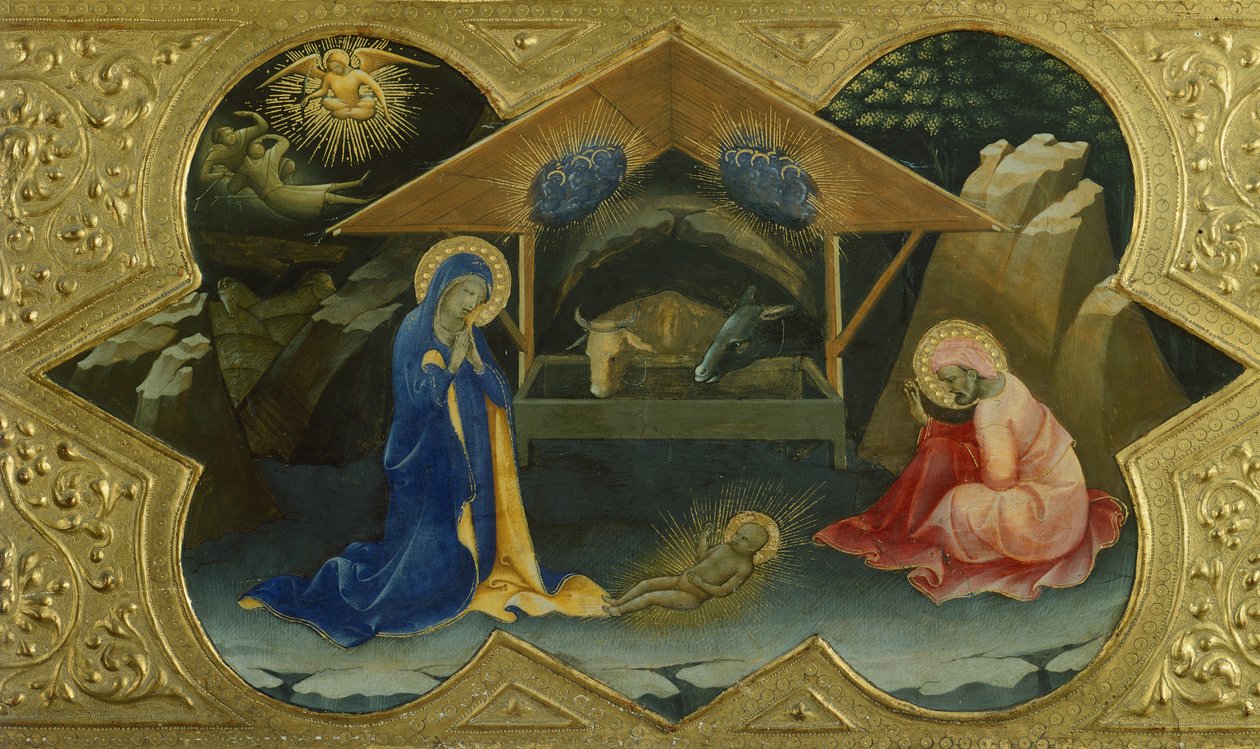 Nativity, scene fra predella av Coronation of Virgin av Lorenzo Monaco (ca 1370-1425), tempera på panel, 32x53 cm av Lorenzo Monaco