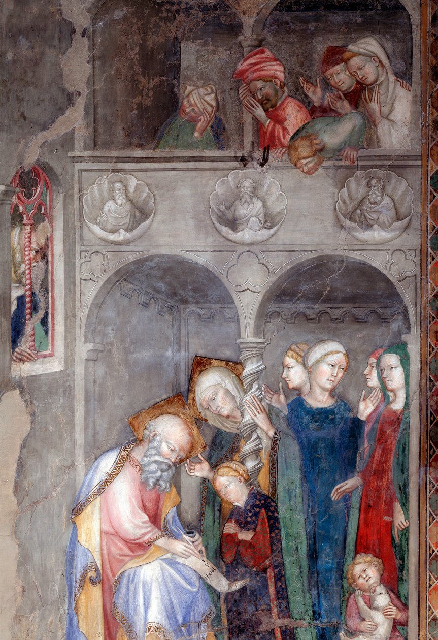 Erkeengelen Gabriel kunngjør fødselen av døperen Johannes til Sakarja og Elisabeth, detalj (Fresco av Lorenzo Salimbeni