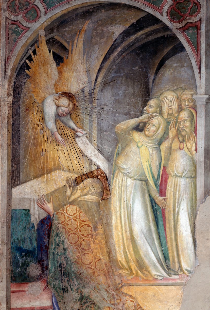 Erkeengelen Gabriel kunngjør den kommende fødselen til døperen Johannes til Sakaria, detalj (Fresco av Lorenzo Salimbeni
