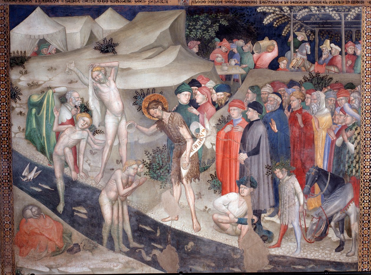 Døperen Johannes døper neofyttene på Jordan-elvebredden Fresco av Lorenzo av Lorenzo Salimbeni
