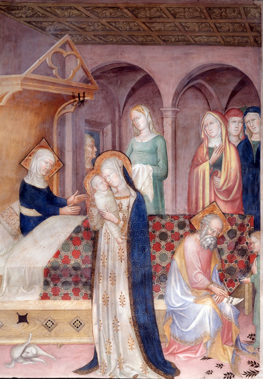 Fødselen til døperen Johannes (fresco av Lorenzo Salimbeni