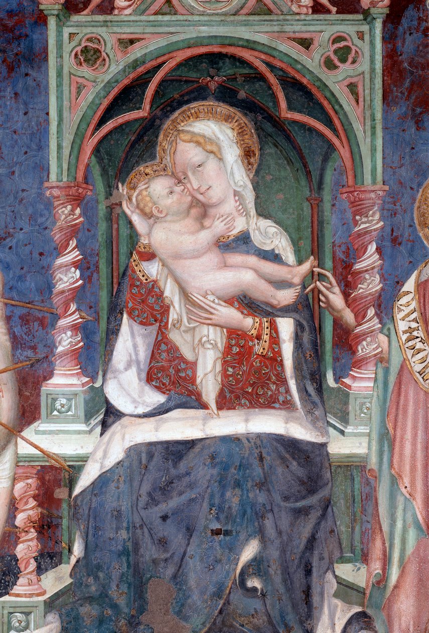 Jomfru med Jesus med døperen Johannes og den hellige Sebastian, detalj (Fresco av Lorenzo Salimbeni