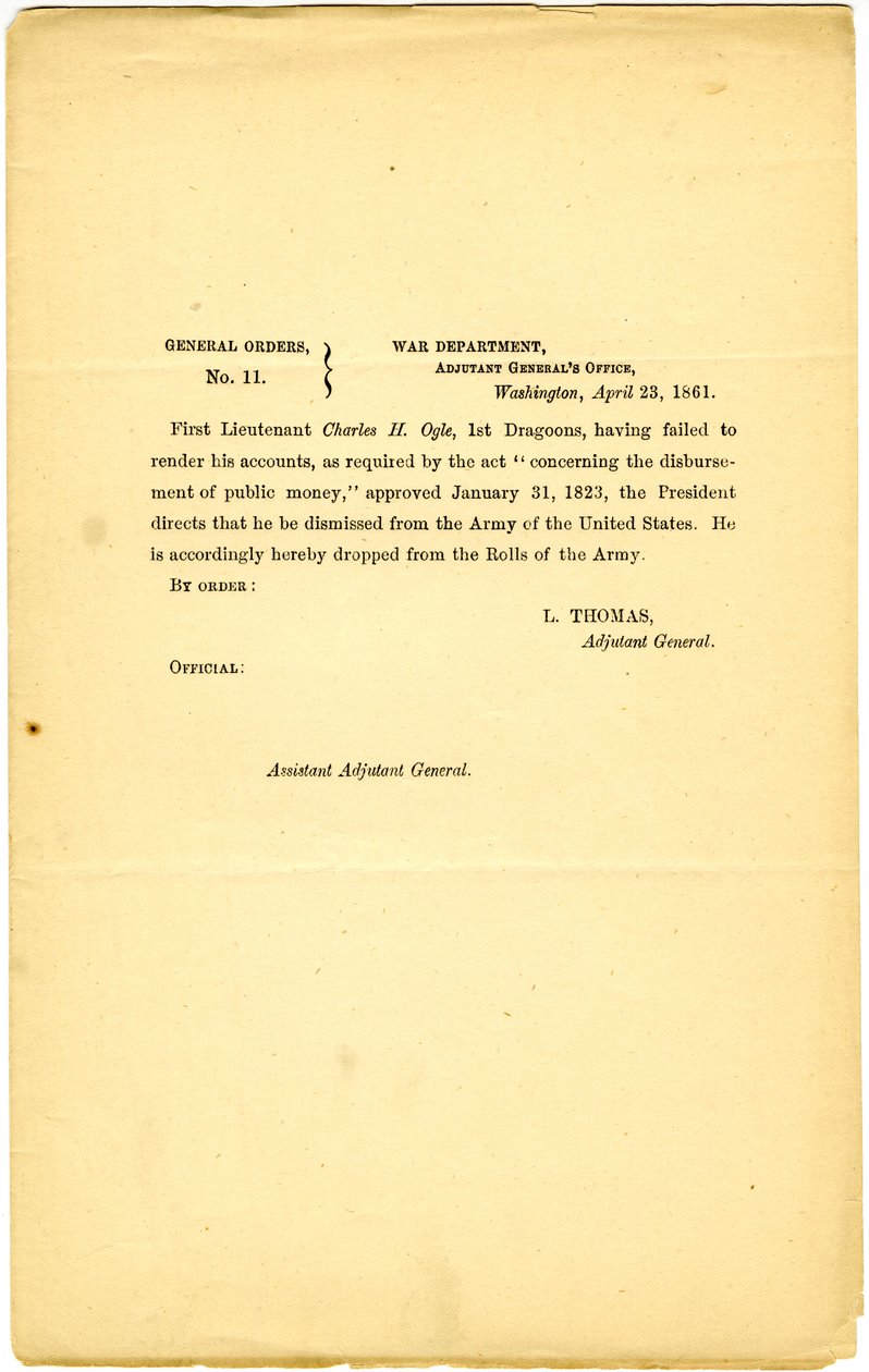 Generelle ordrer, nr. 11, krigsavdeling, generaladjutantens kontor, Washington, 23. april 1861 av Lorenzo Thomas