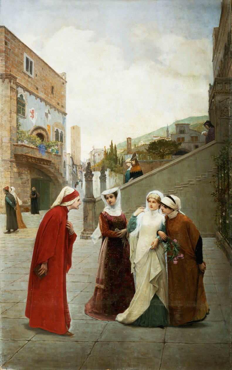 Møtet mellom Dante og Beatrice, 1889 av Lorenzo Valles