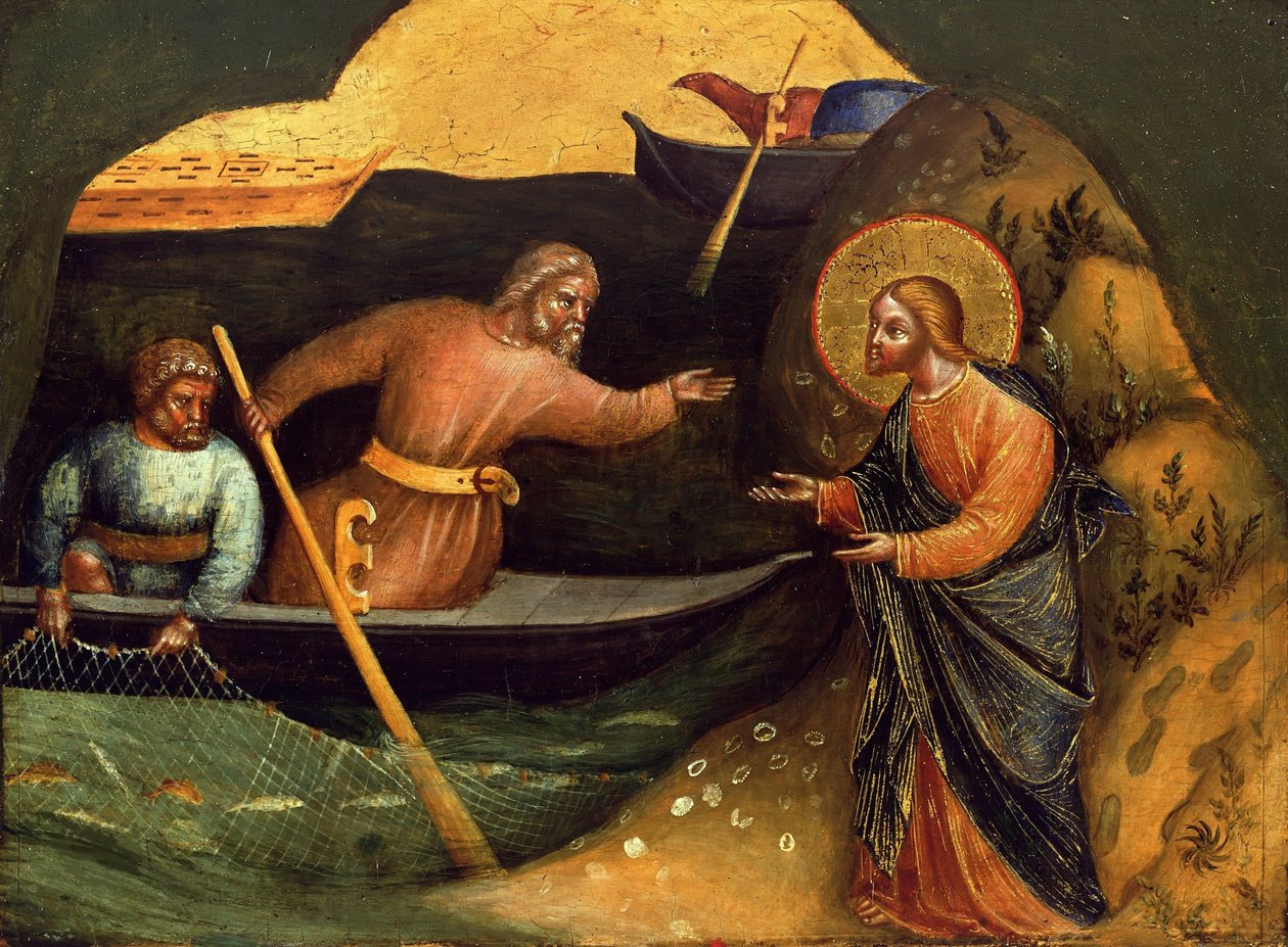 Kalling av apostlene Peter og Andrew Predella Panel, ca 1370. av Lorenzo Veneziano