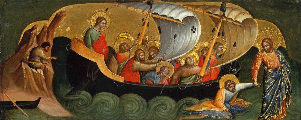 Kristus reddet Peter fra druknende Predella-panel, ca 1370. av Lorenzo Veneziano