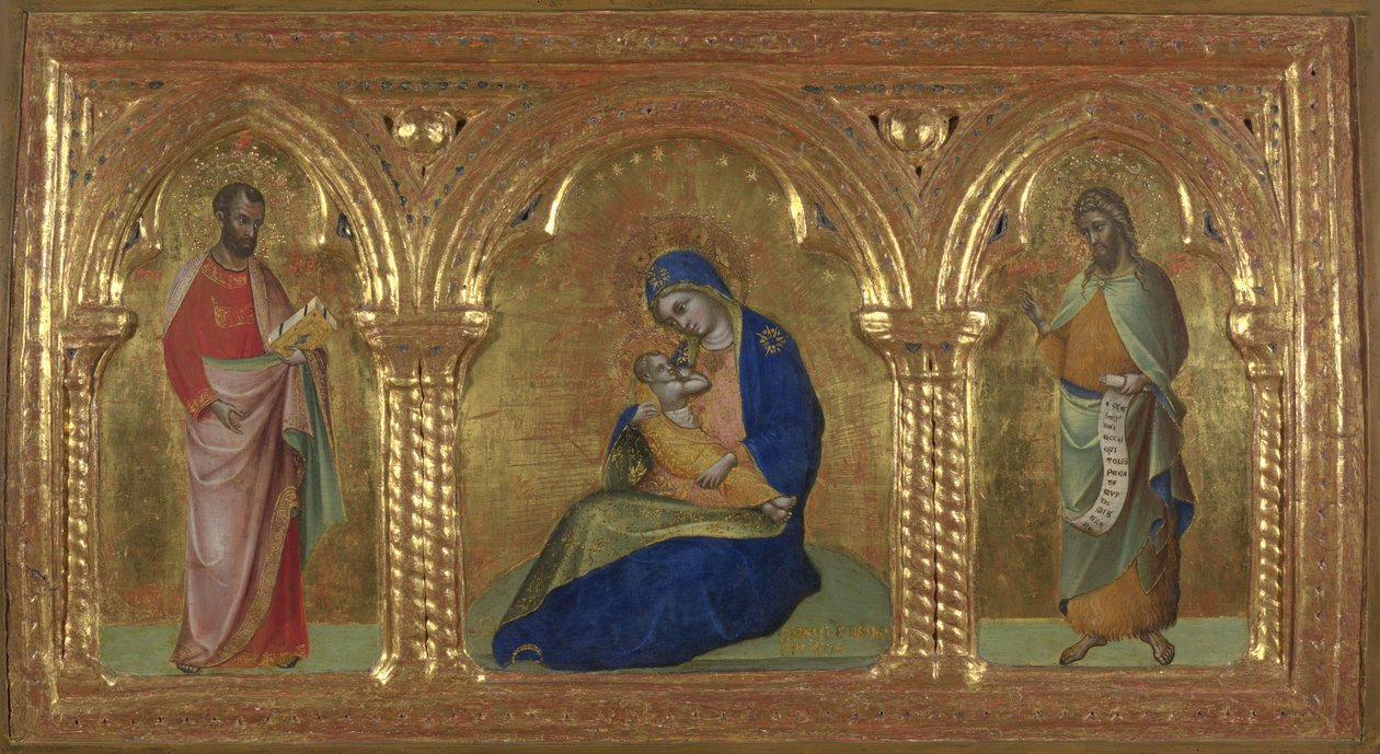 Ydmykhetens Madonna med de hellige Markus og Johannes, 1365-1370. av Lorenzo Veneziano